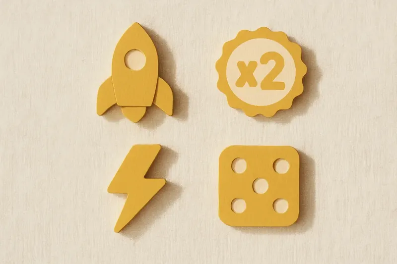 Grid of instant game symbols on cream linen background