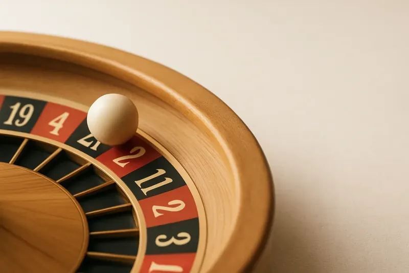 Roulette ball frozen mid-roll on wheel rim with blurred numbers