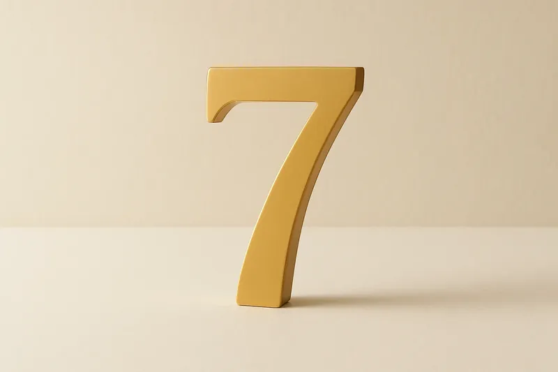 Single large golden seven symbol on cream background with soft shadow